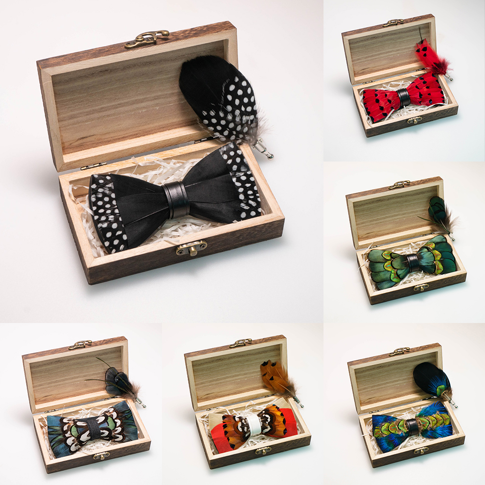 Neck Tie Set Box - EASTEPIC ручной работы галстук-бабочка с перьями,