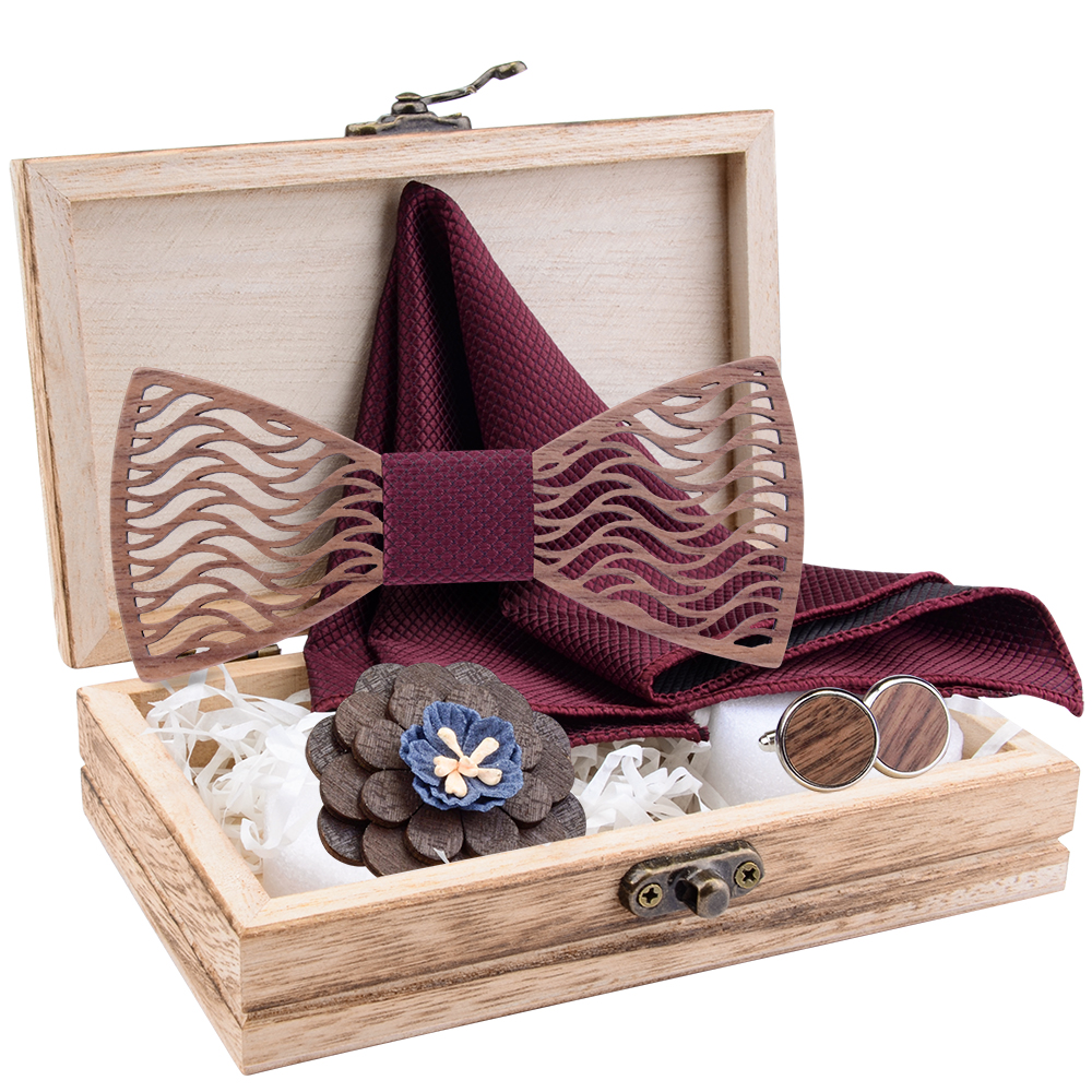 Neck Tie Set Box - Флоральный мужской деревянный галстук-бабочка, мужской деревянный