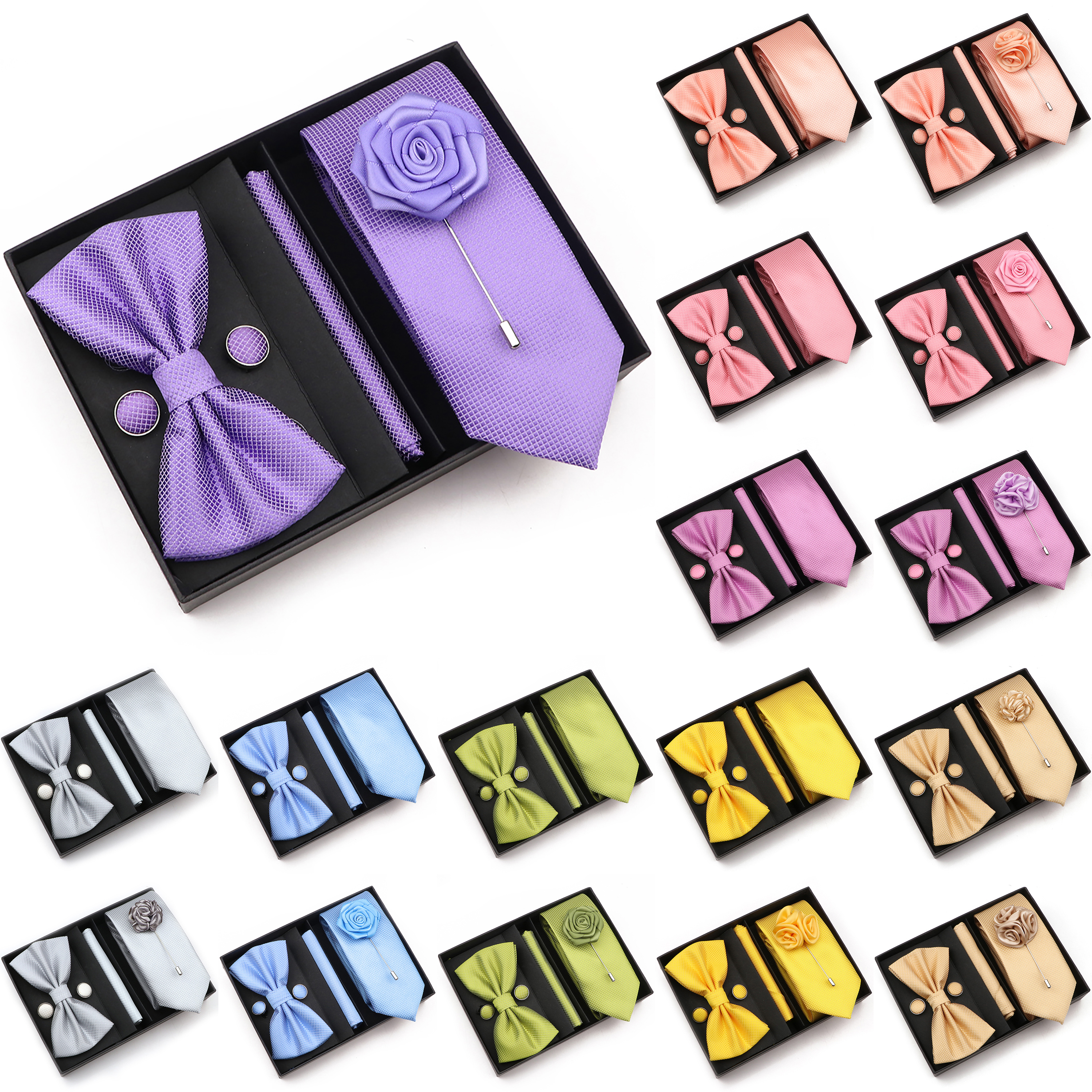 Neck Tie Set Box - Новый стиль набор галстуков однотонный клетчатый