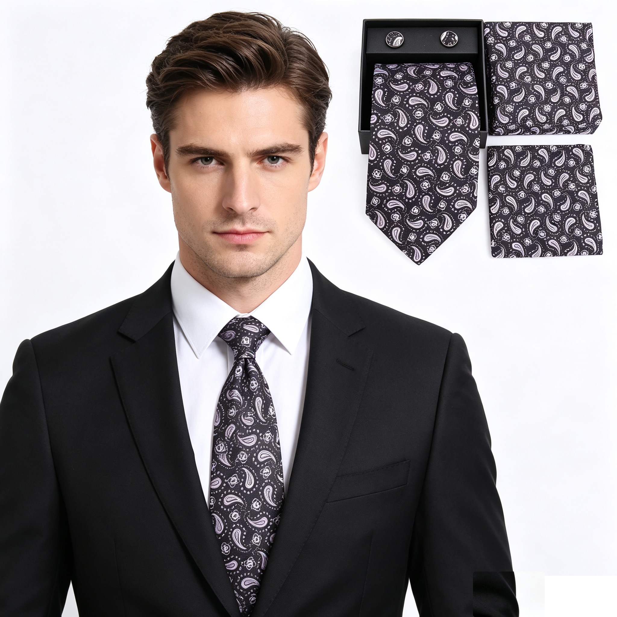 Neck Tie Set Box - Модный мужской набор: галстук, носовой платок,