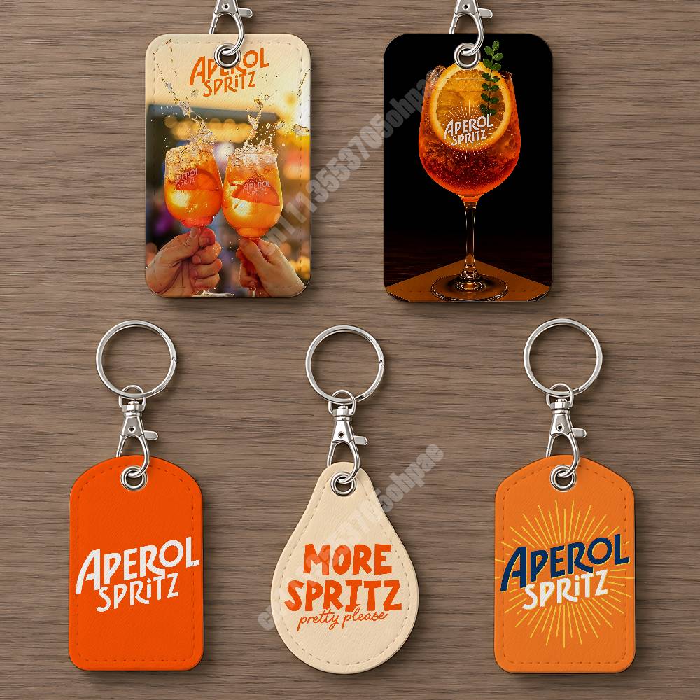 Men Keychain Accessories - Кожаный брелок-картхолдер Orange Prosecco A-Aperol S-Spritz